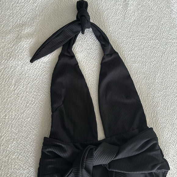 MONTCE Black Rib Tropez Tie-Up One-Piece, Black, Medium , $218 - Picture 12 of 14